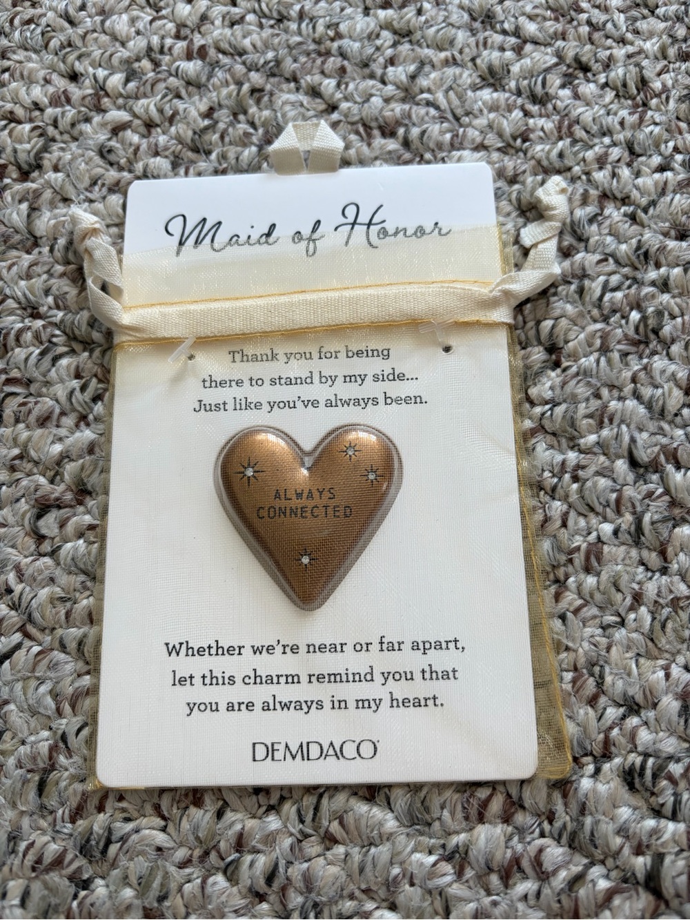 Demdaco Cream and Gold Tone Heart Maid of Honor Charm - Brand New!